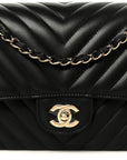 Lambskin Chevron Quilted Medium Double Flap Black