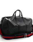 Soft GG Supreme Monogram Appia Calfskin Web Large Carry On Duffle Bag Black Grey