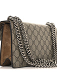 GG Supreme Monogram Suede Crystal Small Dionysus Shoulder Bag Beige Ebony Taupe