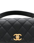 Calfskin Quilted Top Handle Flap Black