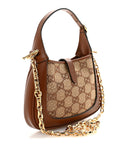 New Canvas Charisma Calfskin Crystal GG Monogram Mini Jackie 1961 Hobo Camel Ebony