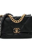 Shiny Goatskin Quilted Medium CHNL 19 Flap Black