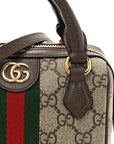 GG Supreme Monogram Textured Dollar Calfskin Web Super Mini Ophidia Top Handle Bowler Bag Beige Ebony New Acero