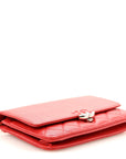 Grained Calfskin Quilted CC Box Wallet On Chain WOC Red