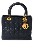 Lambskin Cannage Medium Lady D1OR Navy Blue