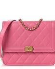 Lambskin Quilted Boy Square Wallet on Chain WOC Pink