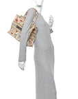 Canvas Embroidered Medium Hibiscus Book Tote Beige Multicolor
