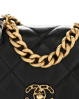 Shiny Goatskin Quilted Large CHNL 19 Flap Black