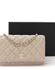 Iridescent Caviar Quilted Wallet on Chain WOC Beige