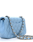 Lambskin Quilted Mini Rectangular Flap Light Blue
