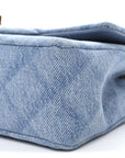 Printed Denim Quilted Mini Rectangular Flap Light Blue
