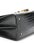 Calfskin Crocodile Embossed Medium Classic Monogram Cassandra Top Handle Black