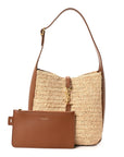 Raffia Calfskin Le 5 A 7 Small Hobo Natural Brick