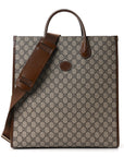 GG Supreme Monogram Textured Dollar Calfskin Medium Retro Interlocking G Vertical Tote Bag Beige Ebony Brown Sugar