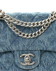 Denim Quilted Camellia Sweetheart Mini Rectangular Flap Blue