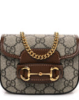 GG Supreme Monogram Azalea Calfskin Web Horsebit 1955 Wallet On Strap Beige Ebony Brown Sugar