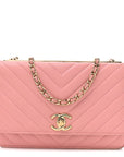 Lambskin Chevron Quilted Trendy CC Wallet On Chain WOC Pink