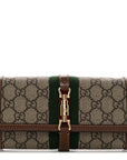 GG Supreme Monogram Azalea Calfskin Web Jackie 1961 Chain Wallet Beige Ebony Brown Sugar