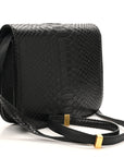 Snakeskin Medium Classic Box Flap Bag Black