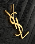 Grain De Poudre Matelasse Chevron Monogram Envelope Chain Wallet Black