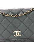 Iridescent Caviar Quilted Wallet On Chain WOC Green