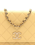 Caviar Quilted Studded CC Wallet on Chain WOC Yellow