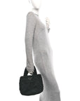Shearling Nappa Triangle Quilted Patchwork System Tote Black