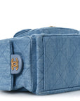 Washed Denim Quilted Large Trendy Pockets Hobo Blue