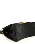 Shiny Calfskin Crocodile Embossed Small Hourglass Top Handle Bag Black