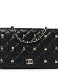 Lambskin Quilted All About CHNL Charm Wallet On Chain WOC Black