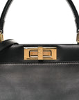 Vitello Morgan Shiny Nappa Medium Peekaboo Iconic Satchel Black Rosa Plaster