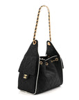 Braided Raffia Calfskin Small CHNL 25 Handbag Black White