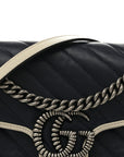 Vintage Effect Calfskin Matelasse Diagonal Small Torchon GG Marmont Shoulder Bag Blue Agata Mystic White