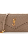 Grain De Poudre Matelasse Chevron Monogram Envelope Chain Wallet Dark Beige