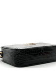 Patent Calfskin Crocodile Embossed Monogram Lou Camera Bag Black
