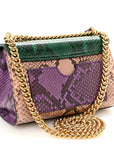 Snakeskin Small Padlock Shoulder Bag Green Pink Purple