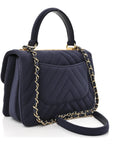 Jersey Chevron Quilted Small Trendy CC Dual Handle Flap Bag Navy Blue