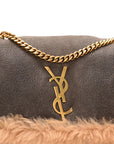 Shearling Calfskin Small Reversible Monogram Kate Satchel Ecru Dark Brown