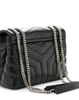 Calfskin Y Quilted Monogram Small Loulou Chain Satchel Black