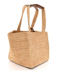 Raffia Calfskin Triomphe Cube Tote Natural Black