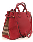 Derby Calfskin House Check Medium Banner Tote Russet Red