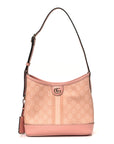 GG Supreme Monogram Textured Dollar Calfskin Web Small Ophidia Bucket Shoulder Bag Rose Pink