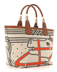 H Plume Canvas Swift Printed Quadrige au Fil Steeple 25 Bag Gris Beige Ecru Beige Gold
