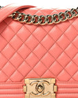 Lambskin Quilted Medium Boy Flap Coral