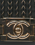 Calfskin Braided Medium Boy Flap Black