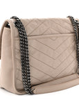 Crinkled Calfskin Matelasse Monogram Medium Niki Chain Satchel Light Natural
