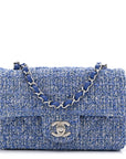 Tweed Quilted Mini Rectangular Flap Blue White