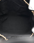 Calfskin Stitched Chain Top Handle Bucket Bag Black