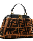 Shearling Nappa Macro FF 1974 Mini Peekaboo Iconic Satchel Tobacco Black