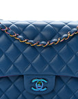 Lambskin Quilted Medium Double Flap Blue Pink